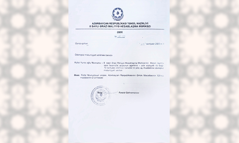 Təhsil Nazirliyi Rüfət Novruzovun müraciətini müsbət cavablandırdı