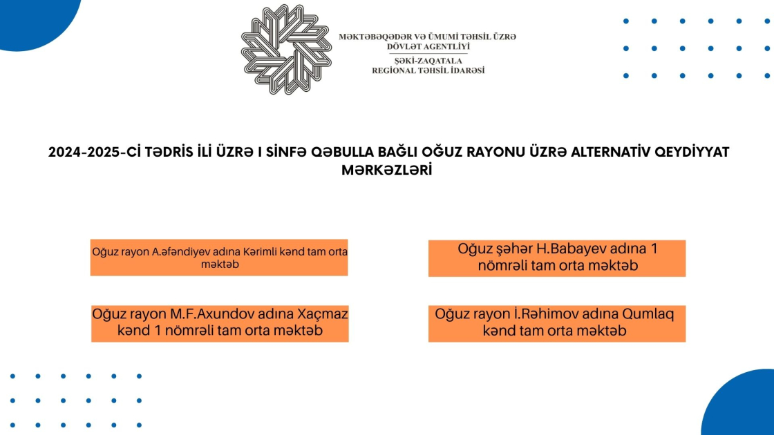 Şəki-Zaqatala Regional Təhsil İdarəsi üzrə birinci sinfə qəbulla bağlı 32 alternativ qeydiyyat mərkəzi yaradılıb