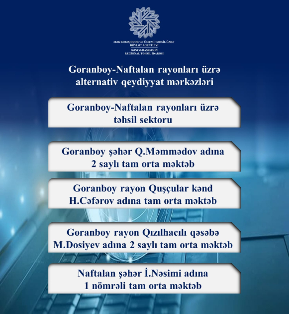 Gəncə-Daşkəsən Regional Təhsil İdarəsi üzrə birinci sinfə qəbulla bağlı 18 alternativ qeydiyyat mərkəzi təşkil edilib